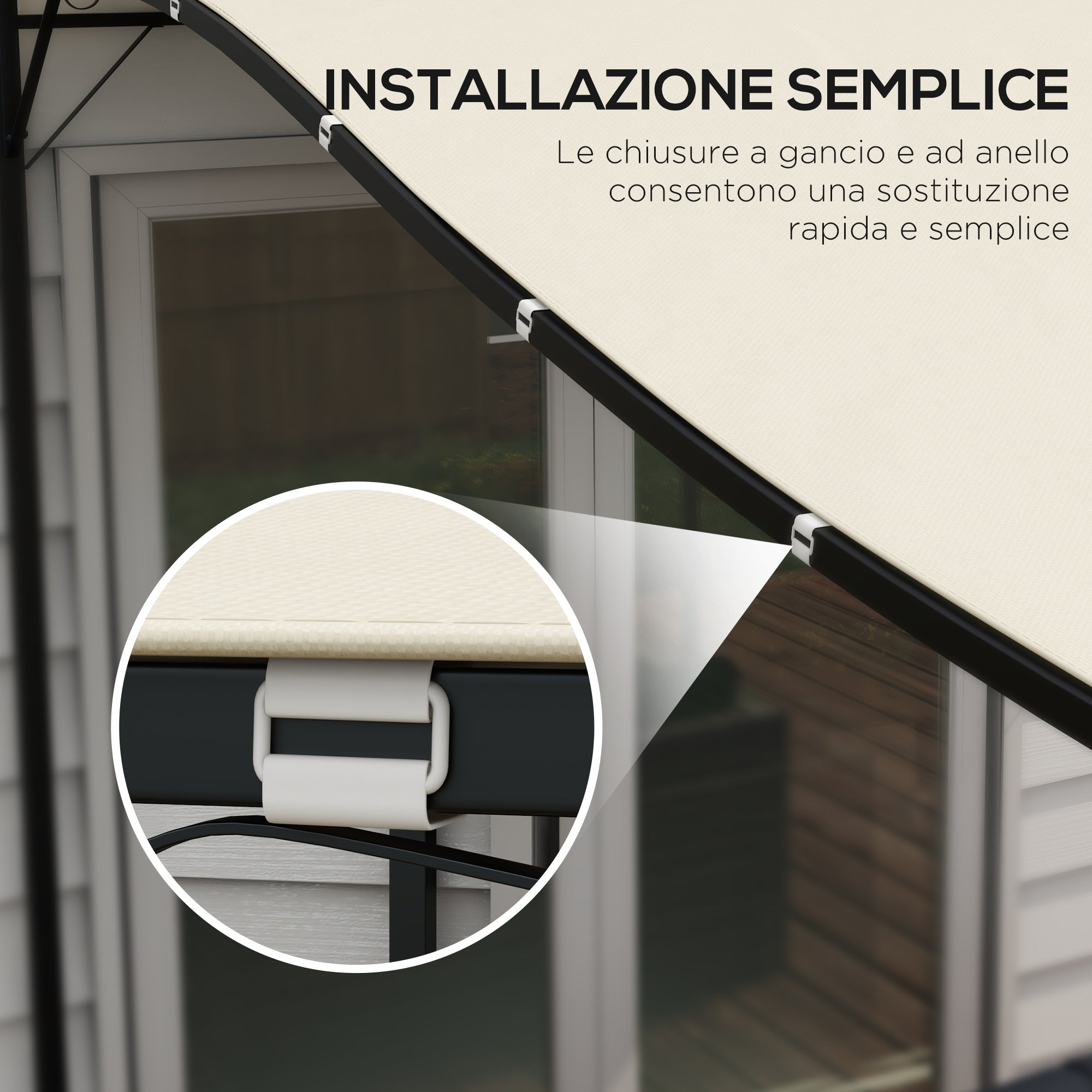 Replacement Canopy for Garden Pergola 2.5x3 m with 8 Drainage Holes, Hooks, and Rings, Polyester Gazebo Pergola Cover, 297x243 cm, Beige