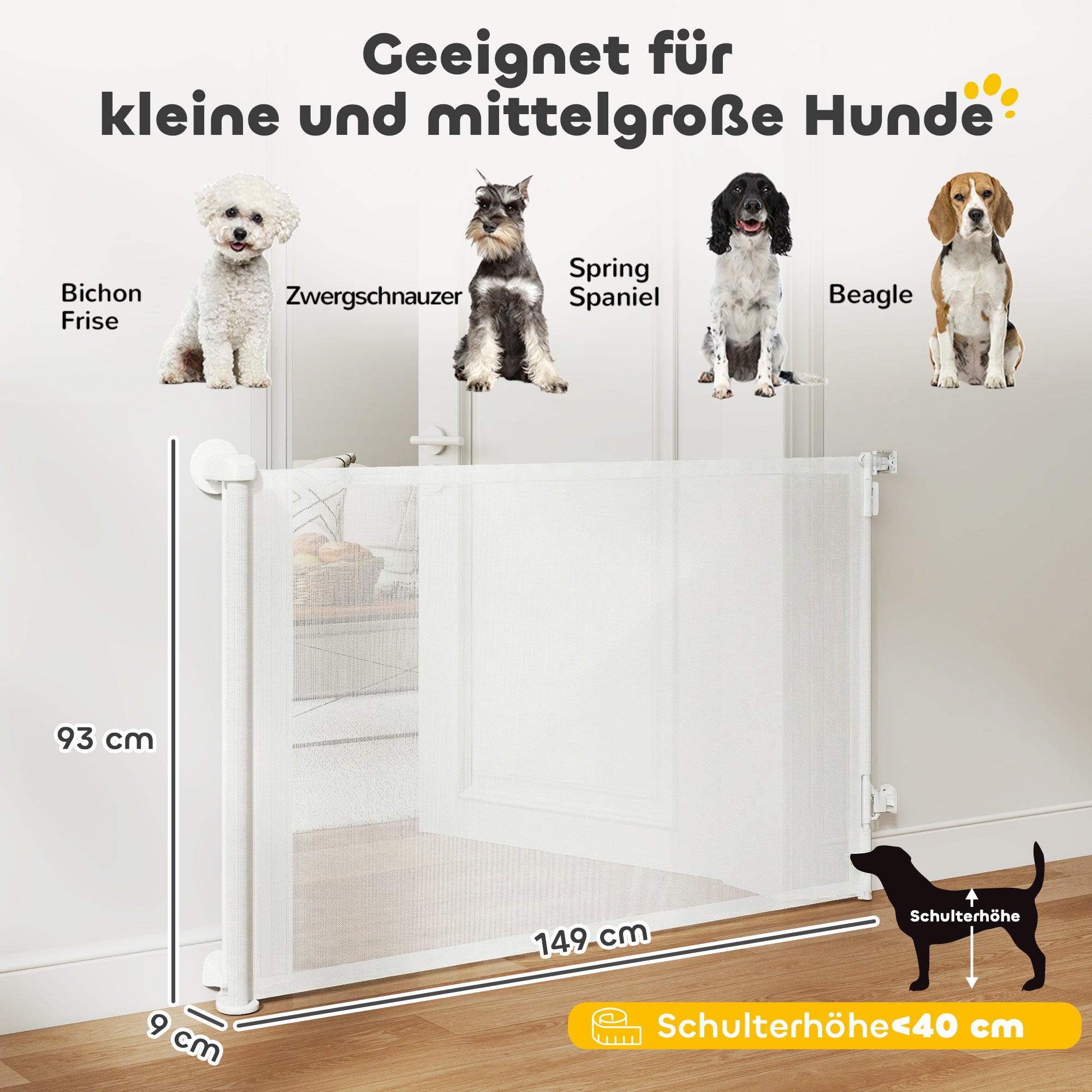 Retractable Stair & Door Safety Gate — Extends to 55 in, One-Hand Operation, Retractable Mesh Gate for Pets, Indoor/Outdoor, White