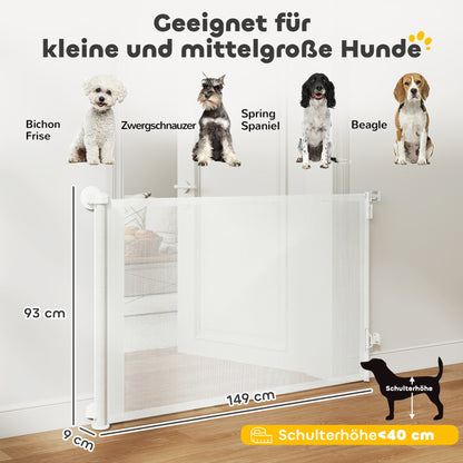 Retractable Stair & Door Safety Gate — Extends to 55 in, One-Hand Operation, Retractable Mesh Gate for Pets, Indoor/Outdoor, White