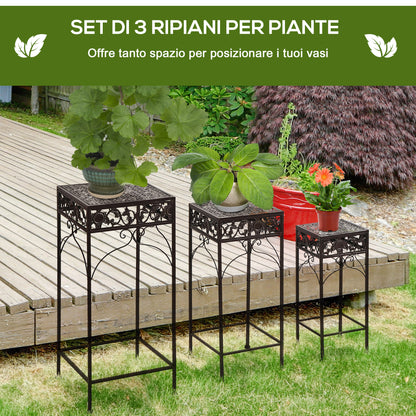 Set of 3 Pieces Classic Iron Plant Stand in Brown