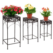 Set of 3 Pieces Classic Iron Plant Stand in Brown