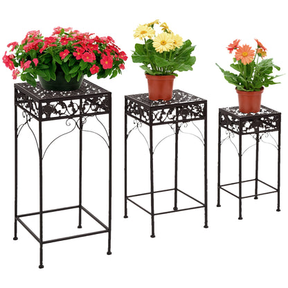 Set of 3 Pieces Classic Iron Plant Stand in Brown