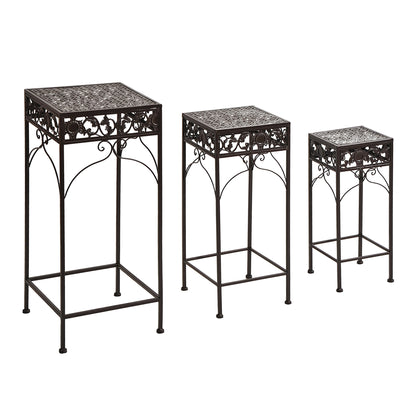 Set of 3 Pieces Classic Iron Plant Stand in Brown