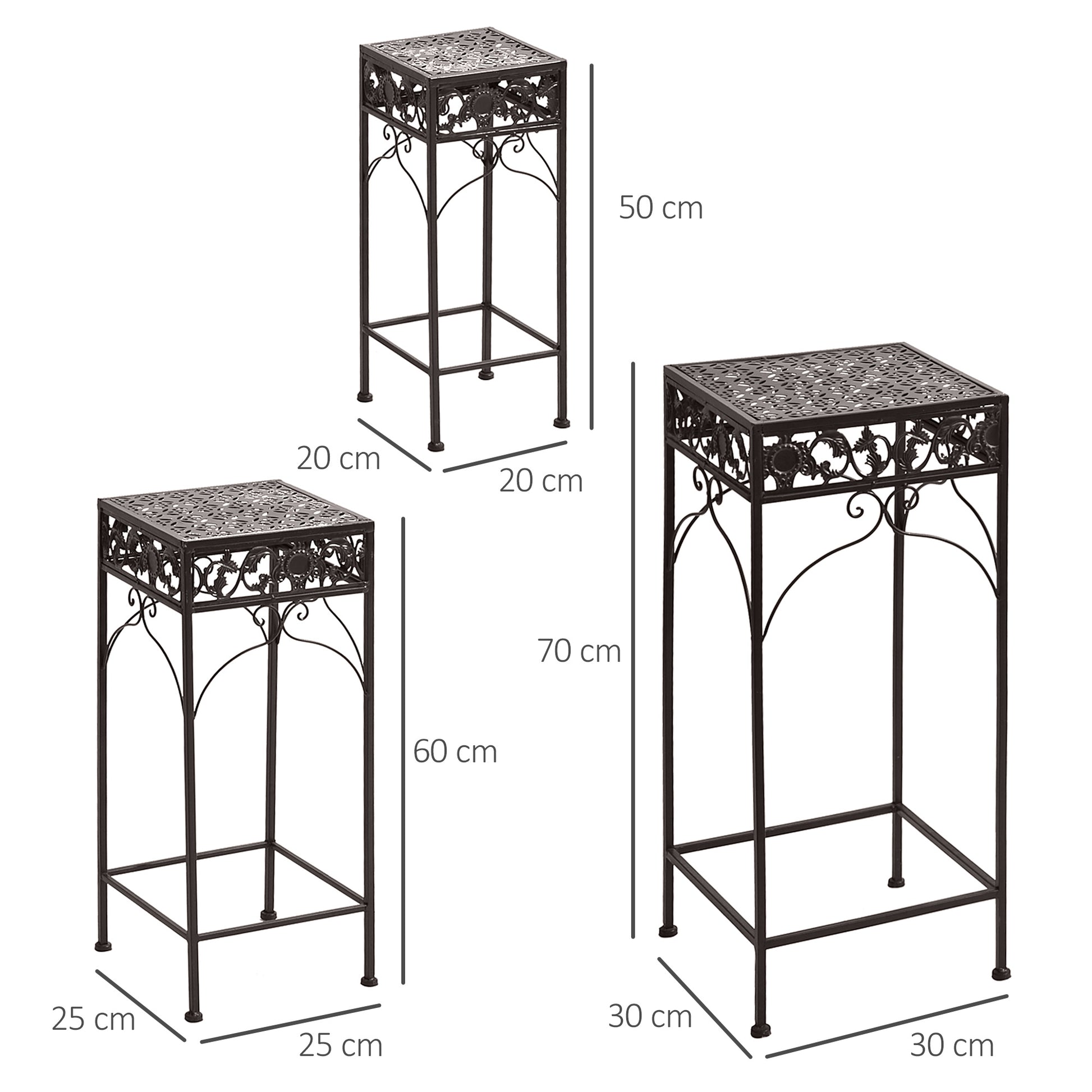 Set of 3 Pieces Classic Iron Plant Stand in Brown