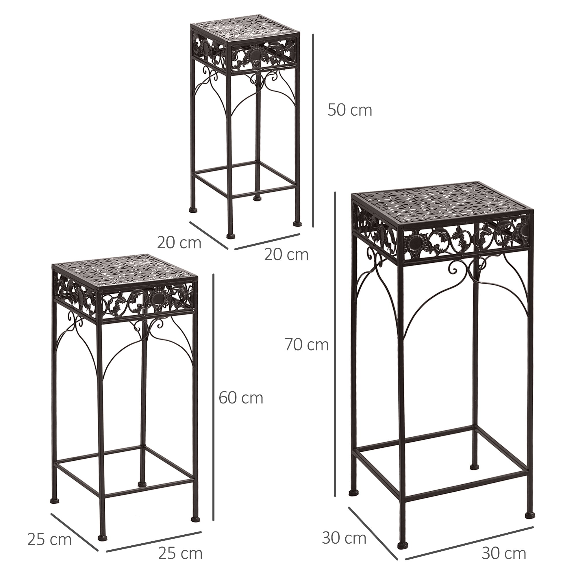Set of 3 Pieces Classic Iron Plant Stand in Brown