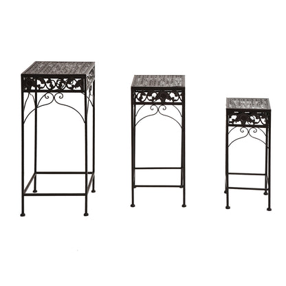 Set of 3 Pieces Classic Iron Plant Stand in Brown