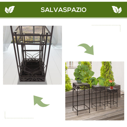 Set of 3 Pieces Classic Iron Plant Stand in Brown