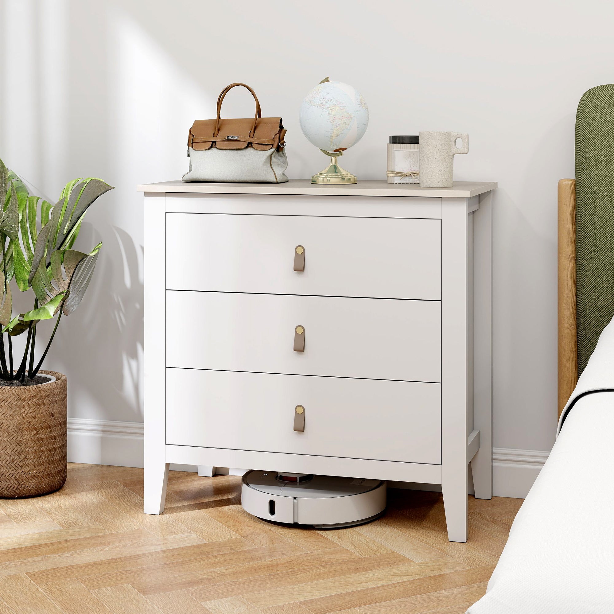 3-Drawer Chest of Drawers Dresser for Bedroom with PU Handles Chest of Drawers for Living Room Hallway 80x40x78.5 cm White