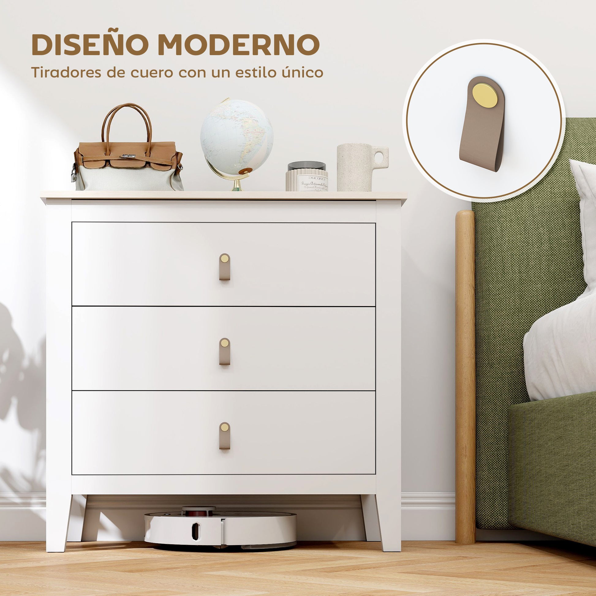 3-Drawer Chest of Drawers Dresser for Bedroom with PU Handles Chest of Drawers for Living Room Hallway 80x40x78.5 cm White
