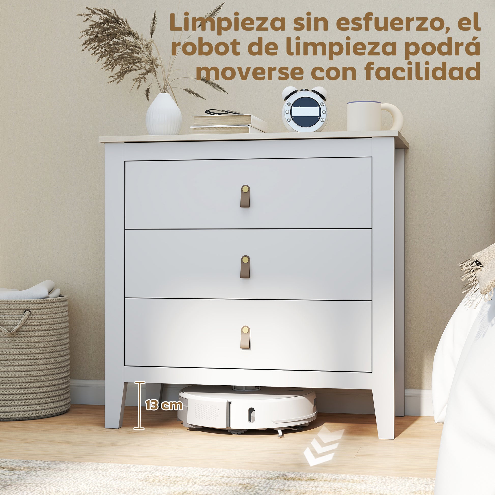 3-Drawer Chest of Drawers Dresser for Bedroom with PU Handles Chest of Drawers for Living Room Hallway 80x40x78.5 cm White