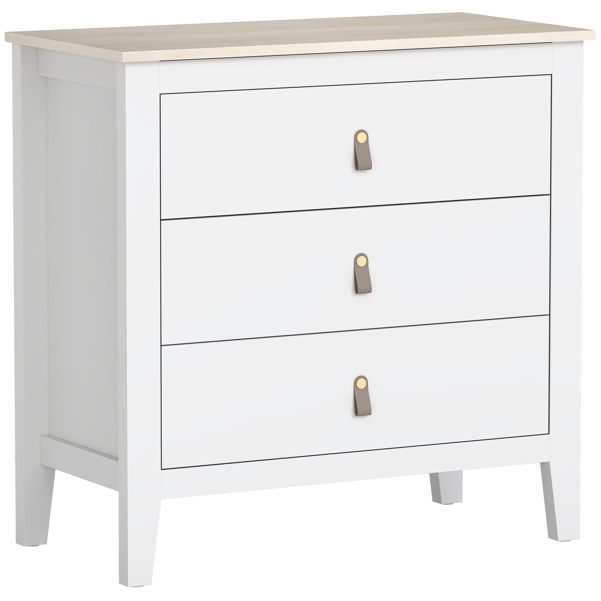 3-Drawer Chest of Drawers Dresser for Bedroom with PU Handles Chest of Drawers for Living Room Hallway 80x40x78.5 cm White