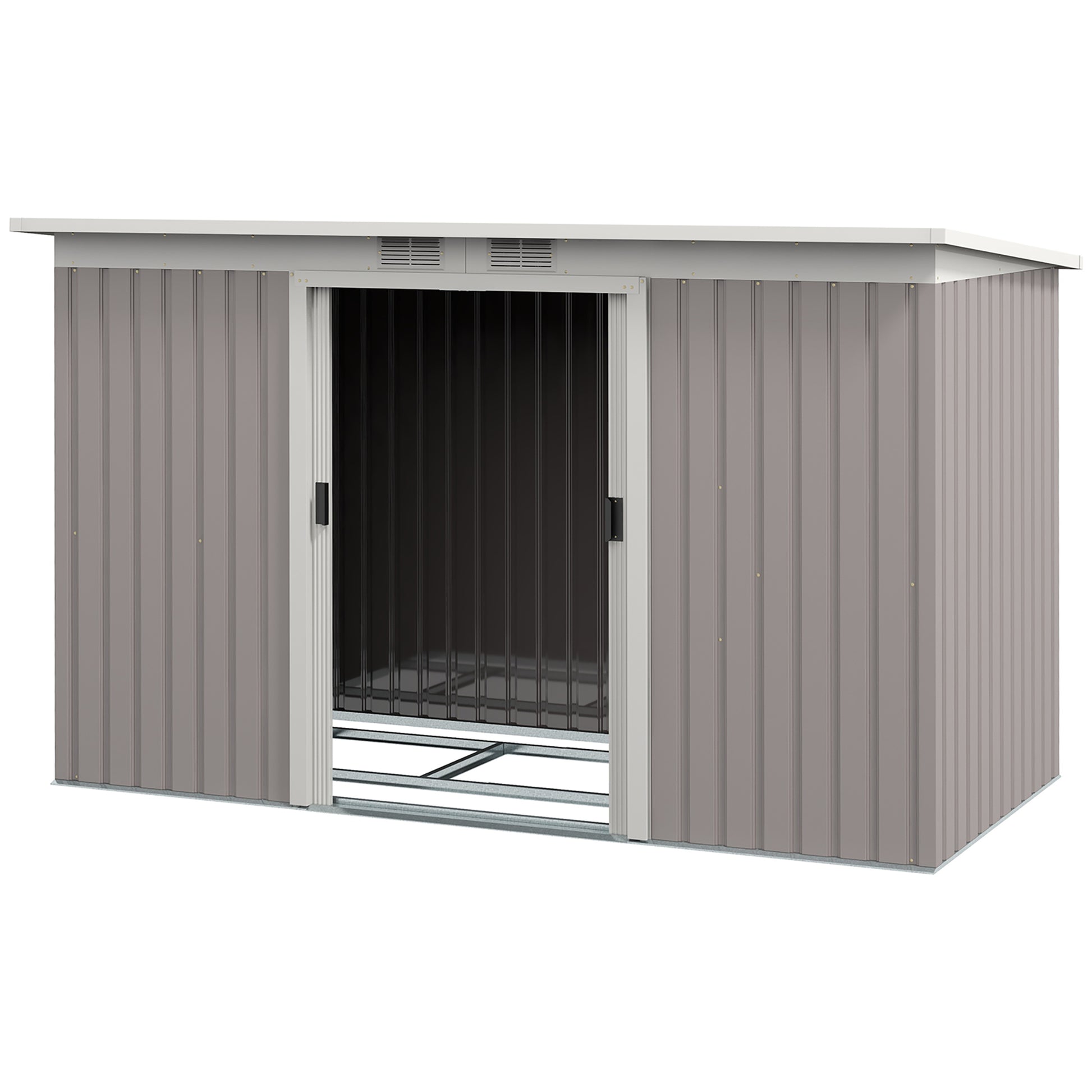 Outdoor Garden Shed 3.2 m² 280x130x172 cm Outdoor Garden Shed with Sliding Door Sloped Roof Reinforced Base (Floor Sold Separately) and 2 Windows Light Gray