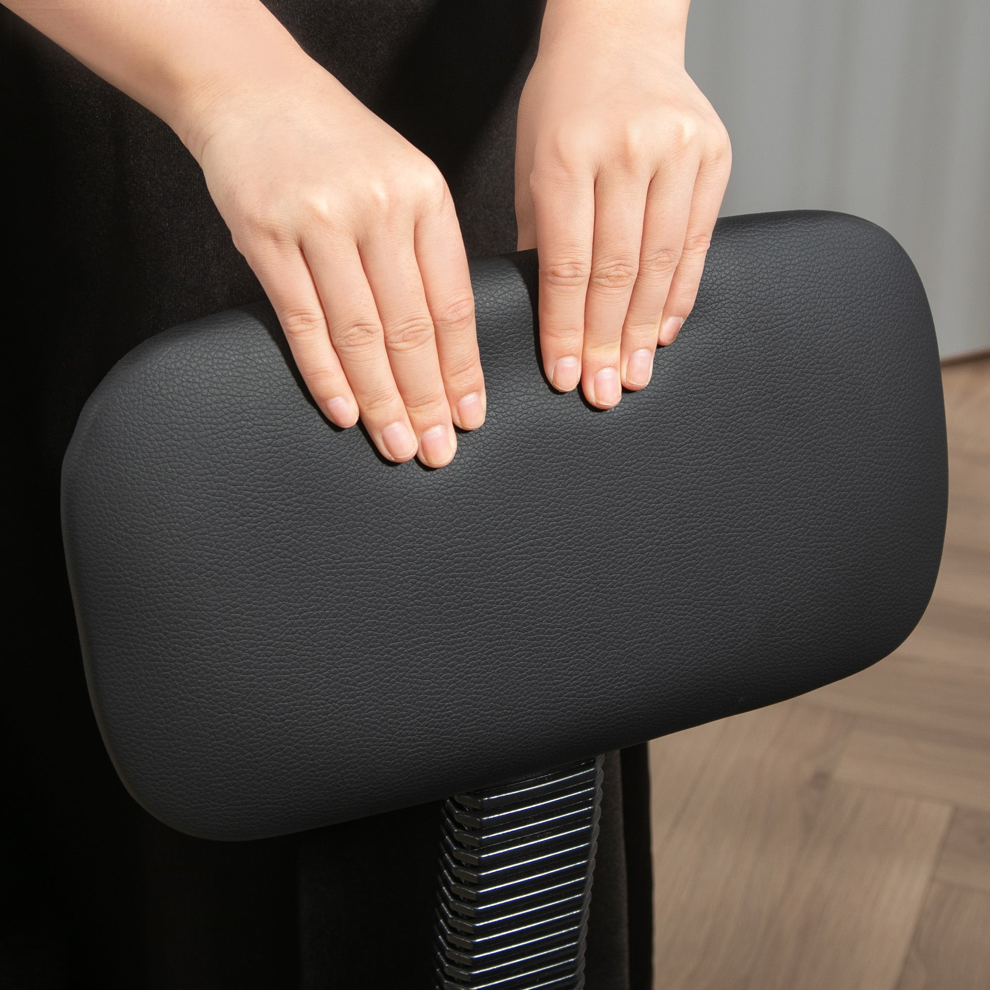 Office Chair Ergonomic Desk Chair with Adjustable Foot Ring, Armless, Height Adjustable Swivel Chair in Black PU Leather