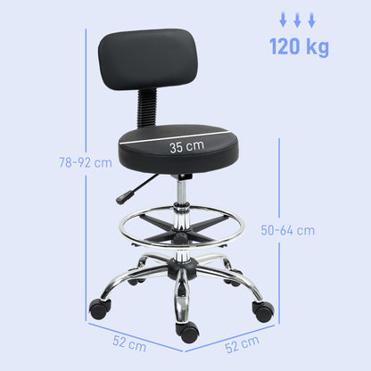 Office Chair Ergonomic Desk Chair with Adjustable Foot Ring, Armless, Height Adjustable Swivel Chair in Black PU Leather
