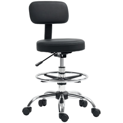 Office Chair Ergonomic Desk Chair with Adjustable Foot Ring, Armless, Height Adjustable Swivel Chair in Black PU Leather