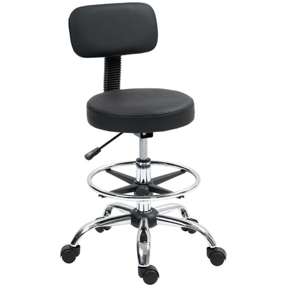 Office Chair Ergonomic Desk Chair with Adjustable Foot Ring, Armless, Height Adjustable Swivel Chair in Black PU Leather