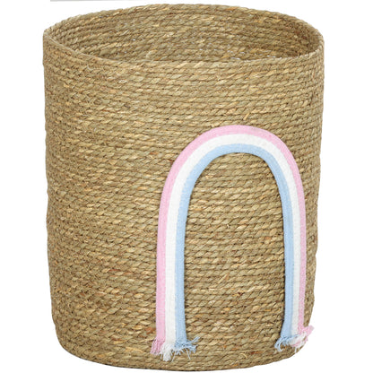 Woven Seagrass Storage Basket with Rainbow Accent — Natural, 12 x 12 x 14 in