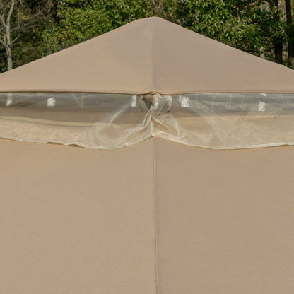 3x3m Khaki Garden Gazebo with Mosquito Netting and 2-Level Polyester Roof