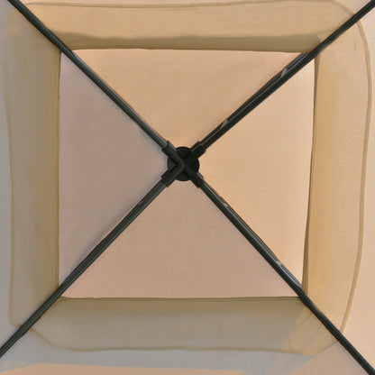 3x3m Khaki Garden Gazebo with Mosquito Netting and 2-Level Polyester Roof
