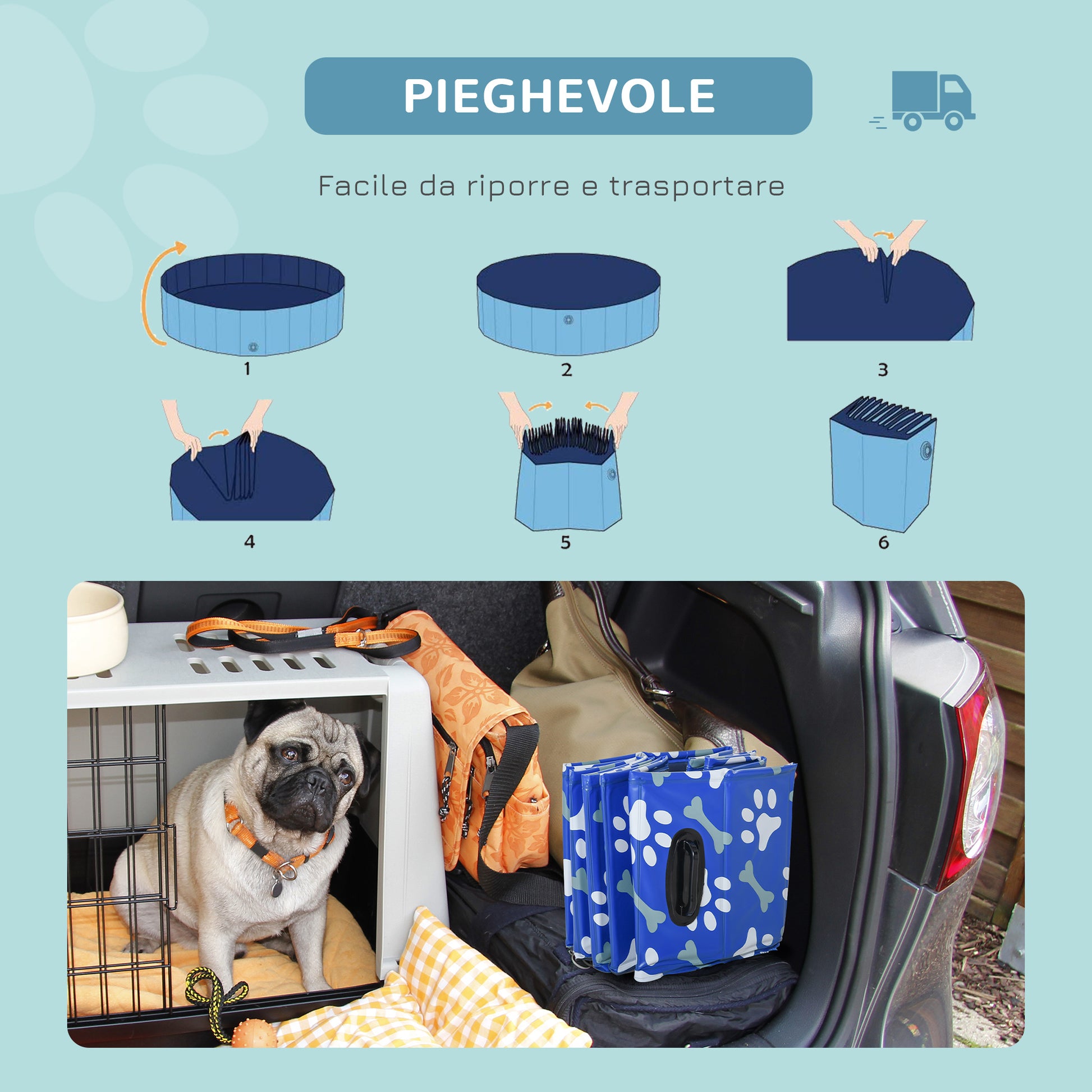Small Size Dog Hard Pool 35kg in Hard Plastic and Non-Slip for Garden or Indoors, Blue Φ100x30cm