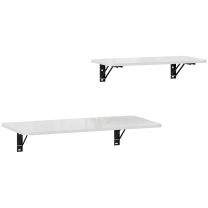 Set of 2 Folding Wall Tables Floating Desks for Small Spaces Foldable Tables for Kitchen Dining Room Study Bedroom and Living Room White Gloss