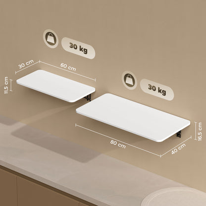 Set of 2 Folding Wall Tables Floating Desks for Small Spaces Foldable Tables for Kitchen Dining Room Study Bedroom and Living Room White Gloss