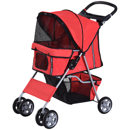 Dog Stroller, Foldable Pet Stroller for Small Dogs and Miniature Dogs, Cat Stroller with Storage Basket, Cup Holder, Mesh Windows, Pet Wagon Oxford, Red