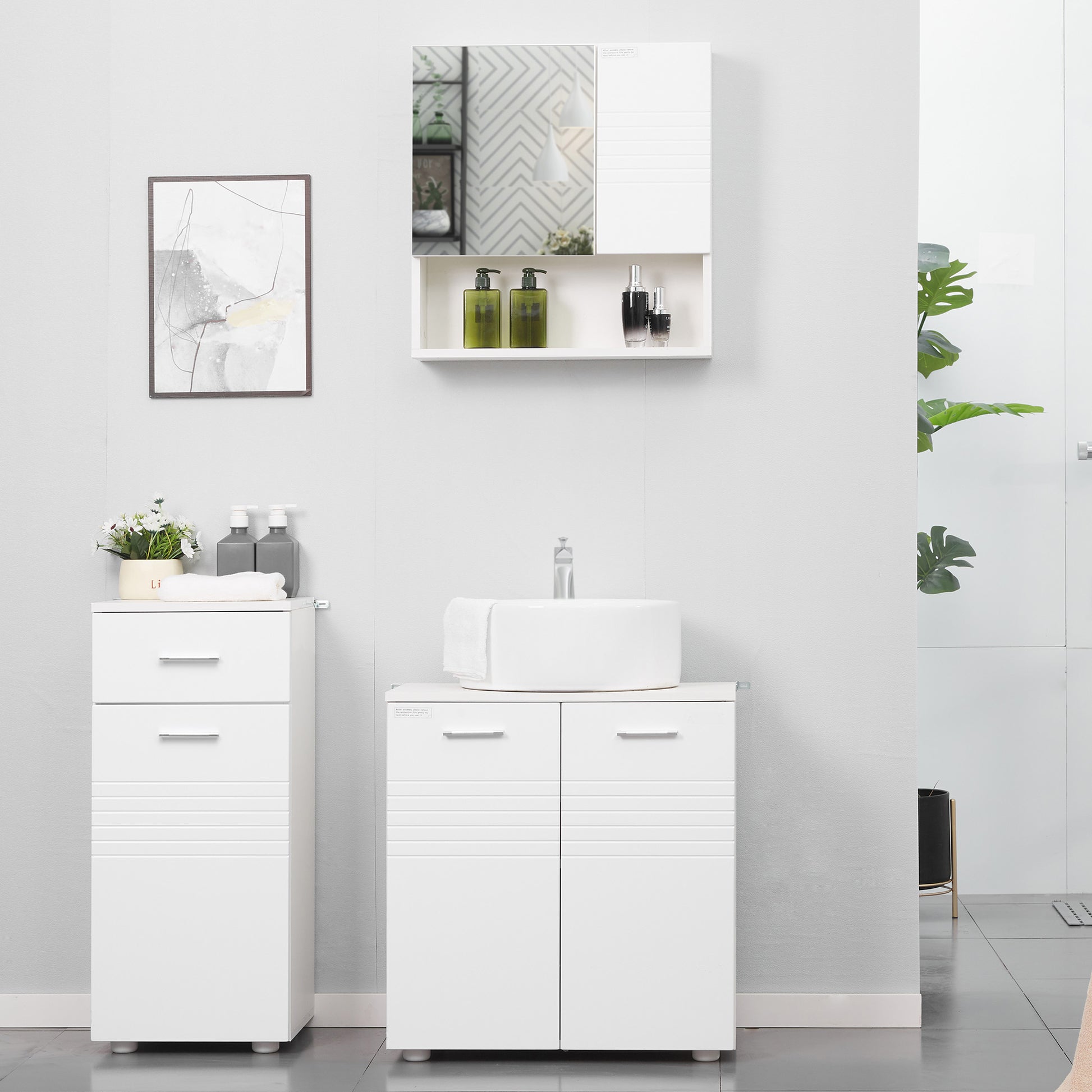 Bathroom Storage Cabinet Floor Cabinet with Door Drawer and Adjustable Shelf for Living Room Bedroom Bathroom 35x30x77.5 cm White