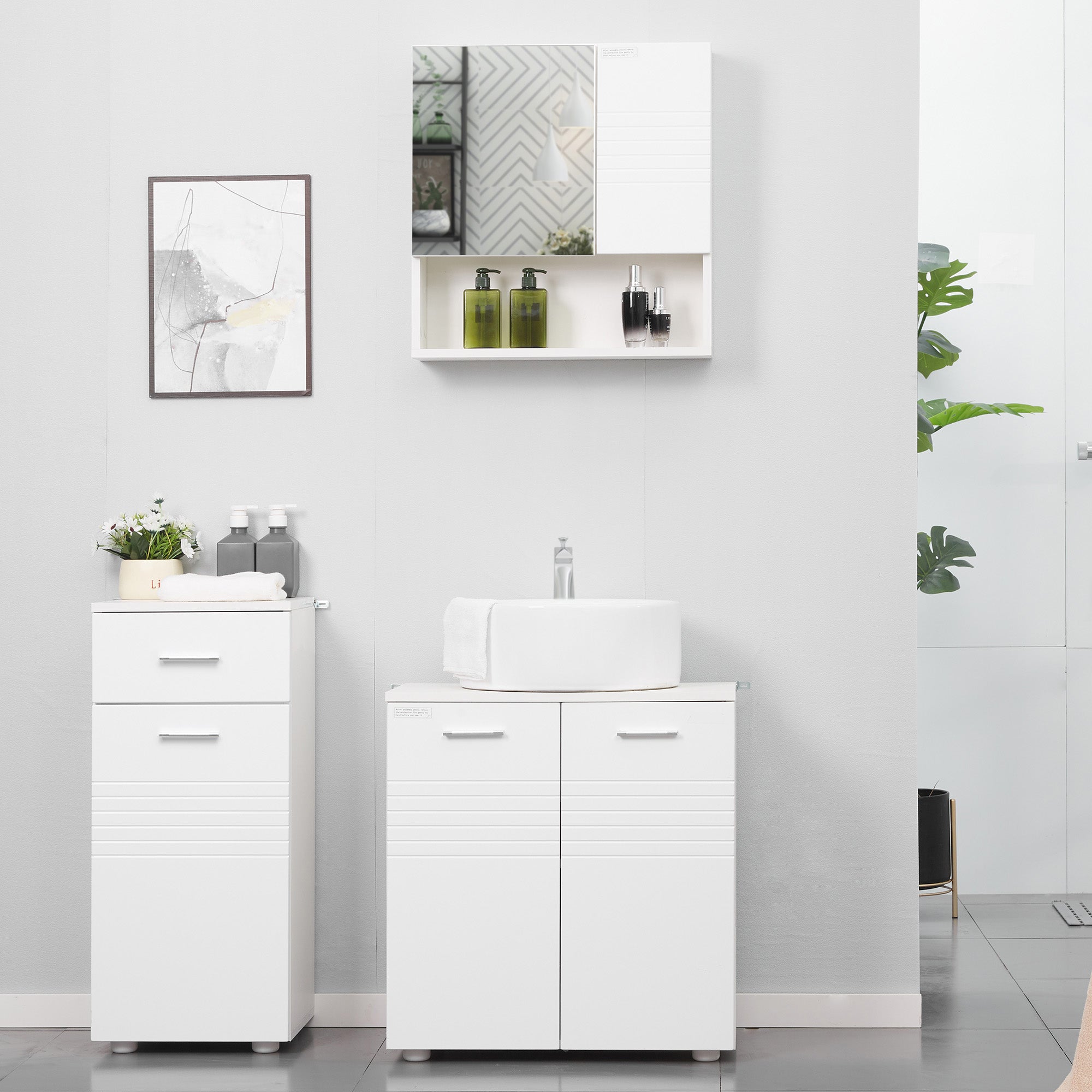 Bathroom Storage Cabinet Floor Cabinet with Door Drawer and Adjustable Shelf for Living Room Bedroom Bathroom 35x30x77.5 cm White