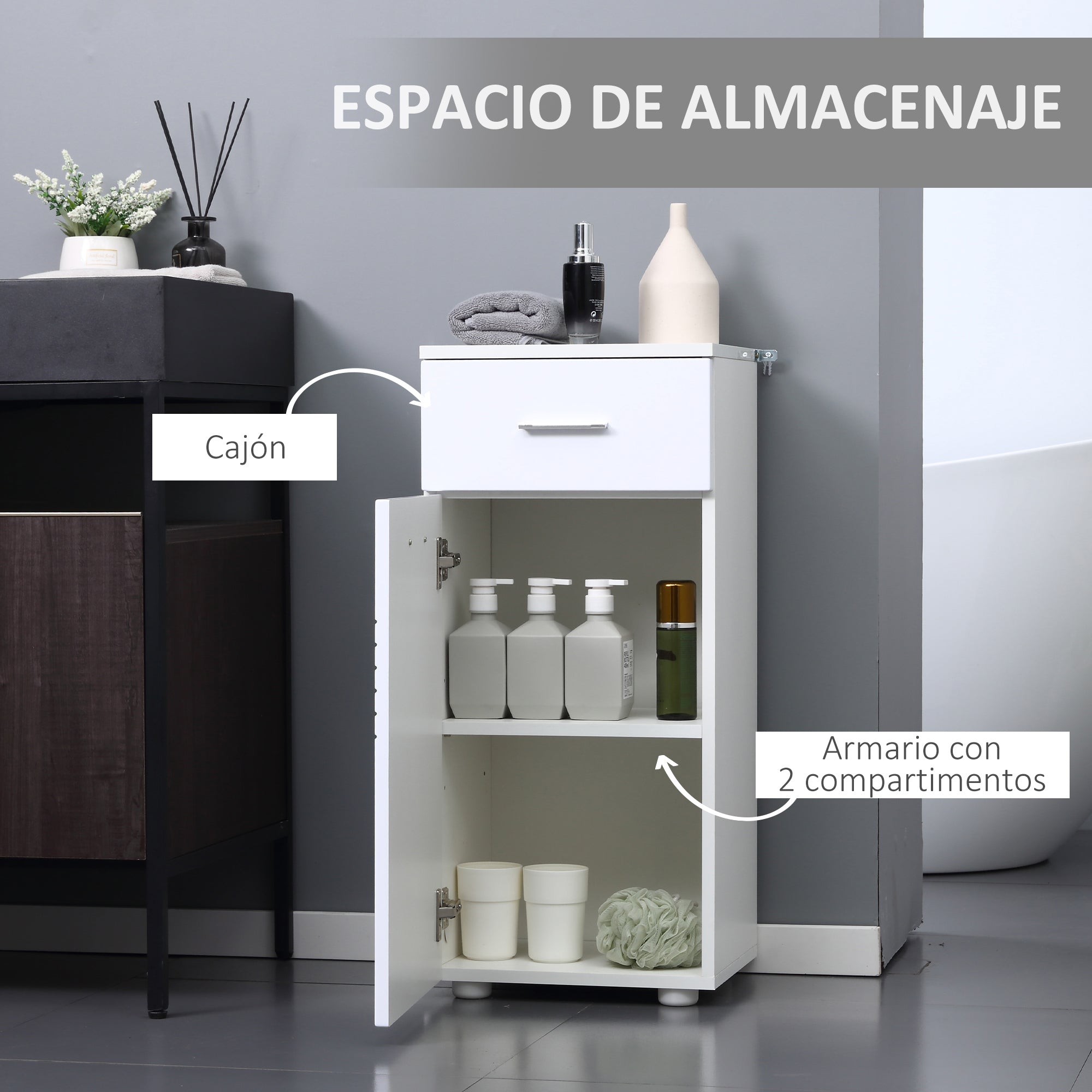 Bathroom Storage Cabinet Floor Cabinet with Door Drawer and Adjustable Shelf for Living Room Bedroom Bathroom 35x30x77.5 cm White