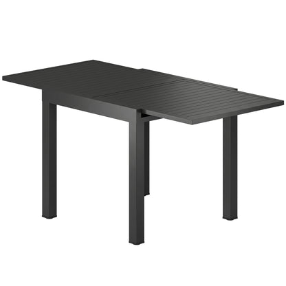 Extendable Outdoor Dining Table for 4–6, 31.5/63 x 31.5 in (80/160 x 80 cm) — Black Powder-Coated Aluminum Slatted Top