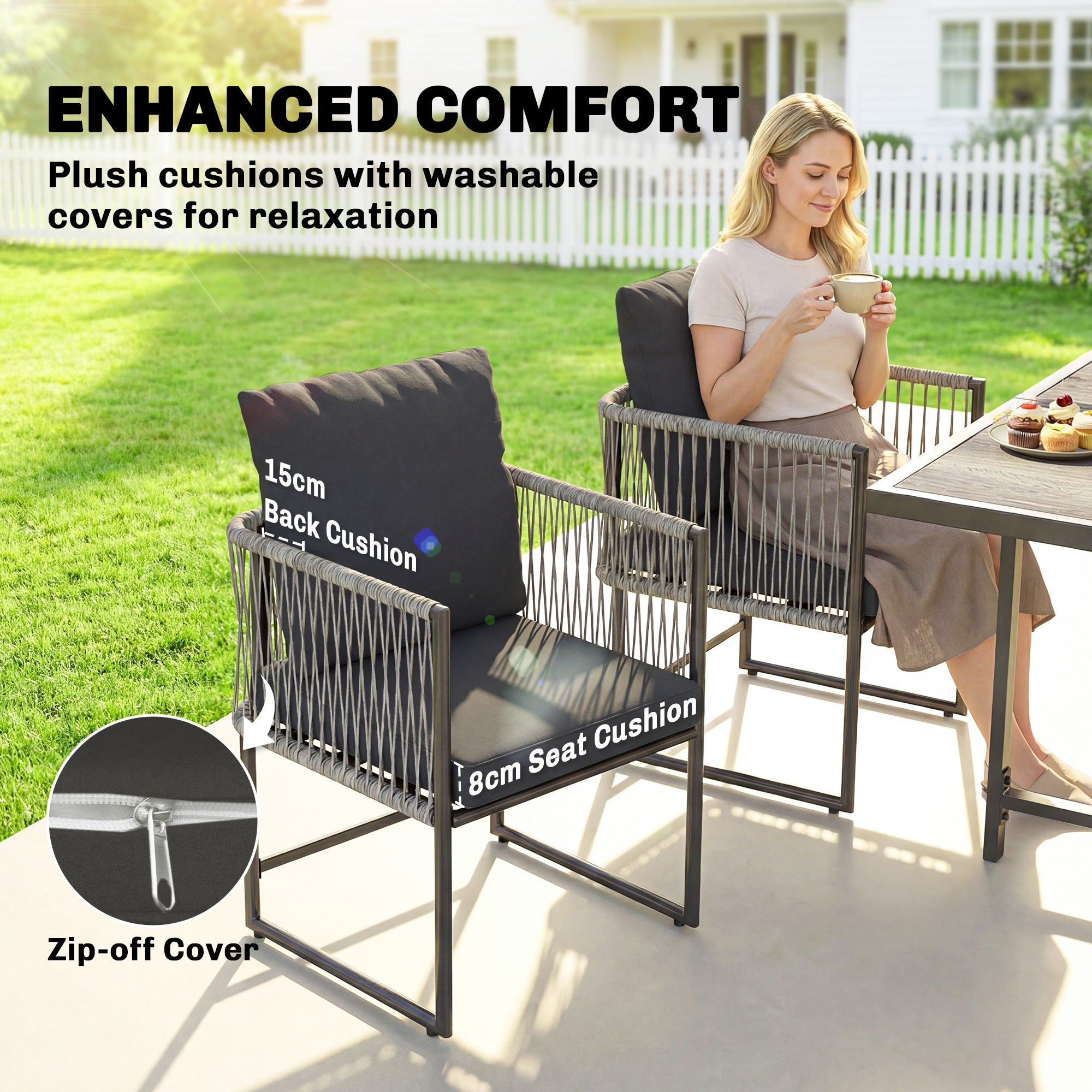 5-Piece Polyrattan Garden Furniture Set — Space-Saving Dining Set with Removable Cushions, Two-Part DPC Tabletop, Seats 4, for Garden Balcony Terrace