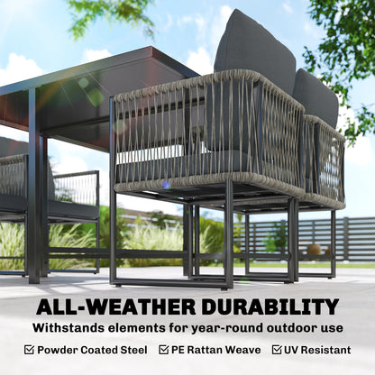 5-Piece Polyrattan Garden Furniture Set — Space-Saving Dining Set with Removable Cushions, Two-Part DPC Tabletop, Seats 4, for Garden Balcony Terrace