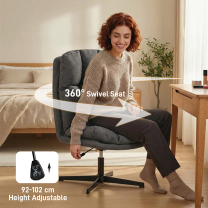 Swivel, Height-Adjustable Lounge Chair with Wide Seat for Living Room — Padded Linen-Look Accent Chair with Metal Legs, Armless Reading Chair, Dark Grey