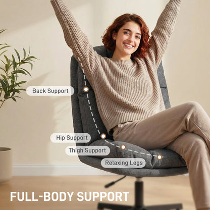 Swivel, Height-Adjustable Lounge Chair with Wide Seat for Living Room — Padded Linen-Look Accent Chair with Metal Legs, Armless Reading Chair, Dark Grey