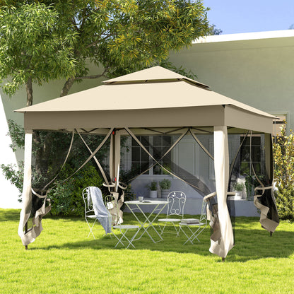 Folding Gazebo 3.3x3.3m Foldable Canopy with 4 Anti-UV Mesh Sidewalls and Carry Bag for Camping Parties Cream