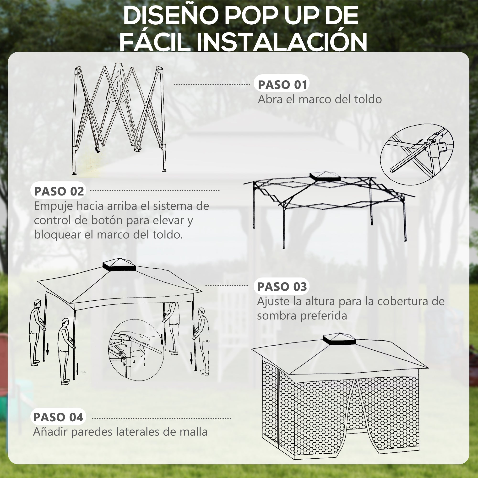 Folding Gazebo 3.3x3.3m Foldable Canopy with 4 Anti-UV Mesh Sidewalls and Carry Bag for Camping Parties Cream