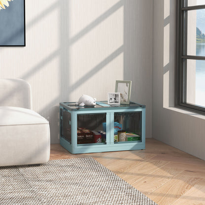 Stackable Storage Box with Lid 69L Folding Organizer Box with Wheels Plastic Container with 5-Sided Access 60x42x34 cm Blue