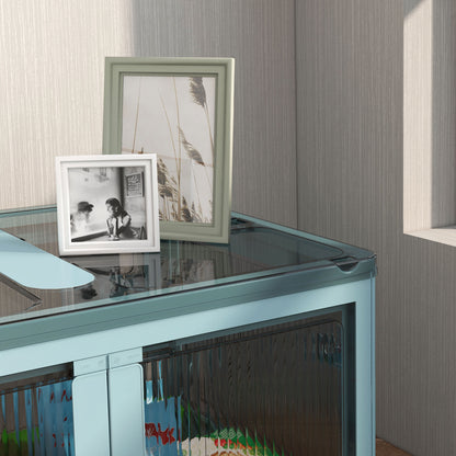 Stackable Storage Box with Lid 69L Folding Organizer Box with Wheels Plastic Container with 5-Sided Access 60x42x34 cm Blue