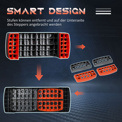 Aerobic Stepper Step Board adjustable height Fitness Home Trainer with 3 Levels (10/15/20 cm) Indoor Outdoor Capacity up to 150 kg 78 x 28 x 10-20 cm Red