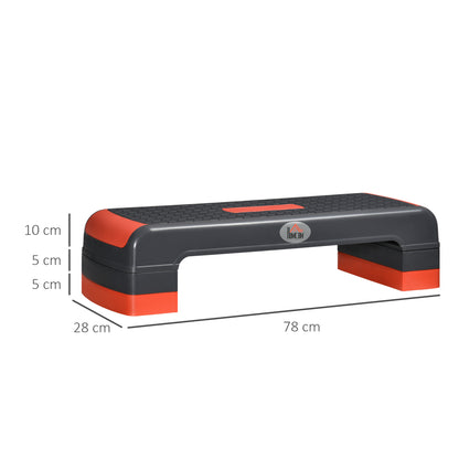 Aerobic Stepper Step Board adjustable height Fitness Home Trainer with 3 Levels (10/15/20 cm) Indoor Outdoor Capacity up to 150 kg 78 x 28 x 10-20 cm Red