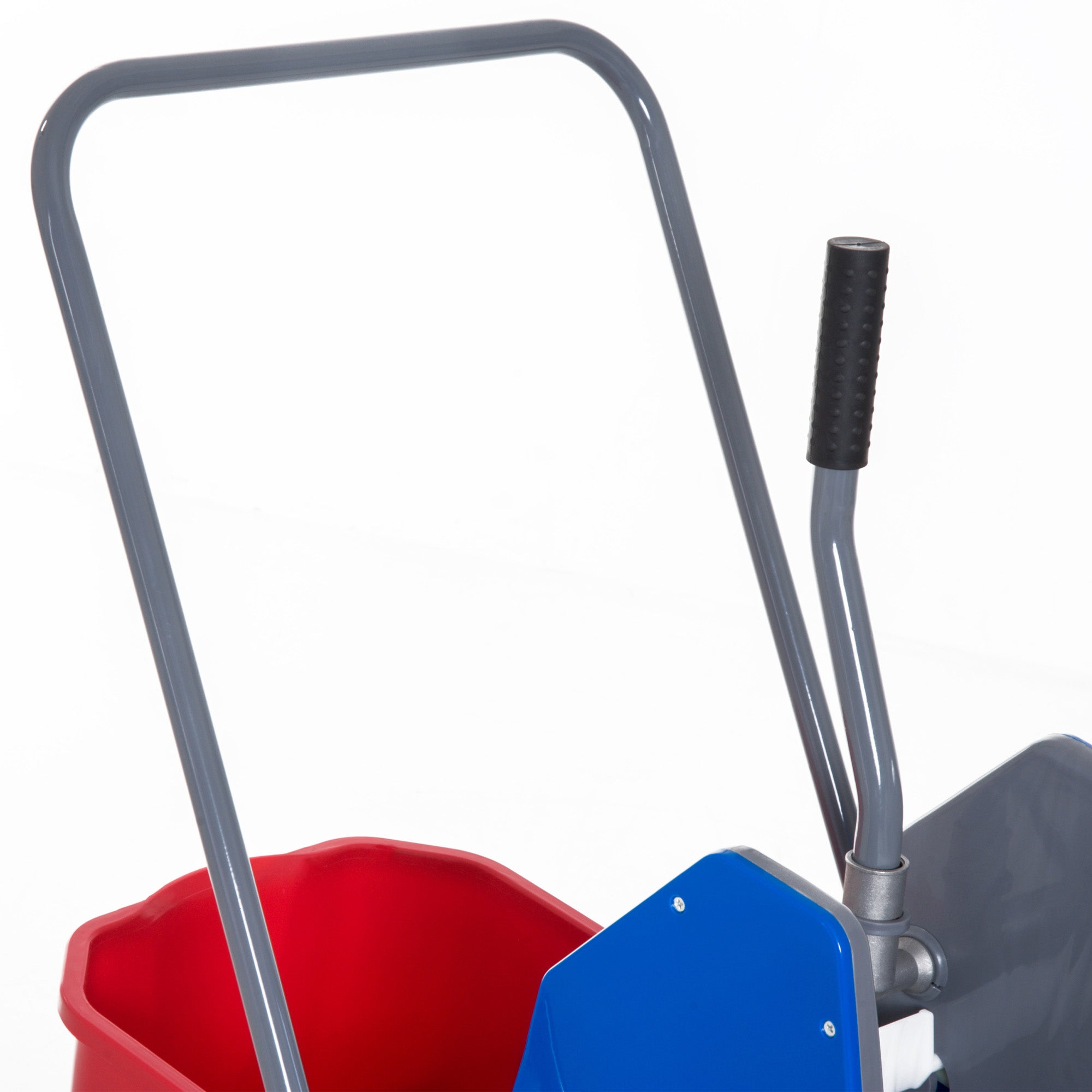 Cleaning Trolley Cleaning Cart Mop Cart with 2 Buckets System Cart with 4 Smooth-Rolling Wheels Metal+PP Blue+Red 73 × 45 × 92 cm