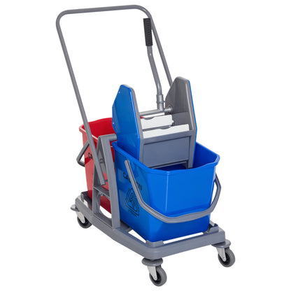 Cleaning Trolley Cleaning Cart Mop Cart with 2 Buckets System Cart with 4 Smooth-Rolling Wheels Metal+PP Blue+Red 73 × 45 × 92 cm