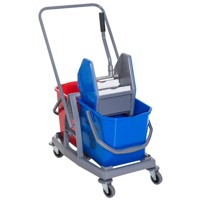 Cleaning Trolley Cleaning Cart Mop Cart with 2 Buckets System Cart with 4 Smooth-Rolling Wheels Metal+PP Blue+Red 73 × 45 × 92 cm
