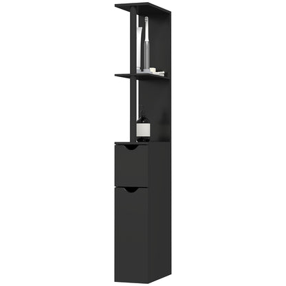Bathroom Column with 2 Shelves and 2 Cabinets, Tall Bathroom Space Saver in MDF, 15.2x29.8x118cm, Black