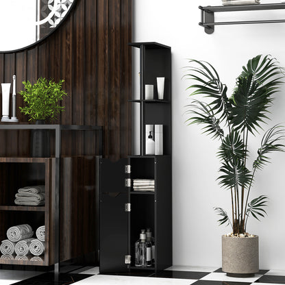 Bathroom Column with 2 Shelves and 2 Cabinets, Tall Bathroom Space Saver in MDF, 15.2x29.8x118cm, Black