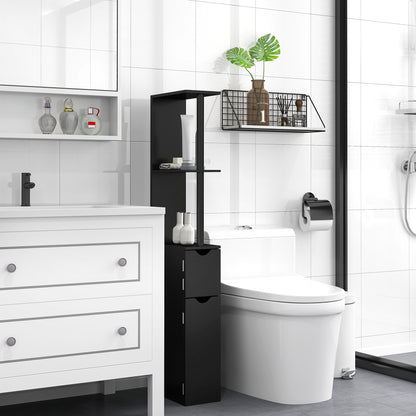 Bathroom Column with 2 Shelves and 2 Cabinets, Tall Bathroom Space Saver in MDF, 15.2x29.8x118cm, Black