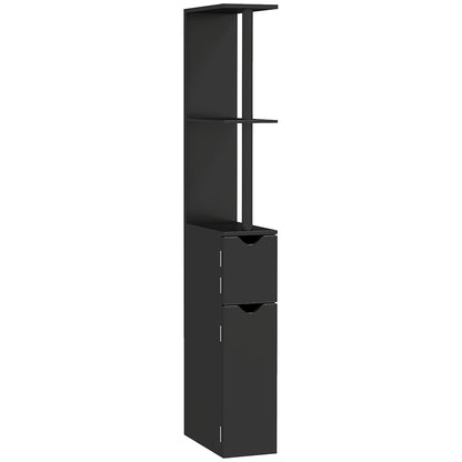 Bathroom Column with 2 Shelves and 2 Cabinets, Tall Bathroom Space Saver in MDF, 15.2x29.8x118cm, Black