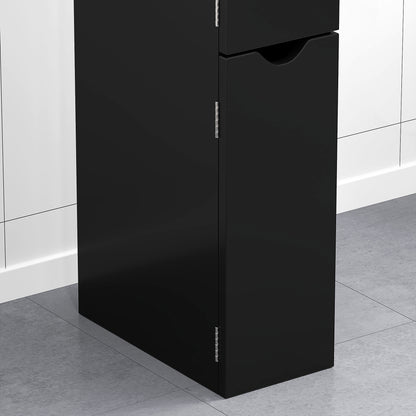 Bathroom Column with 2 Shelves and 2 Cabinets, Tall Bathroom Space Saver in MDF, 15.2x29.8x118cm, Black