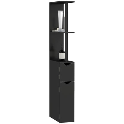 Bathroom Column with 2 Shelves and 2 Cabinets, Tall Bathroom Space Saver in MDF, 15.2x29.8x118cm, Black